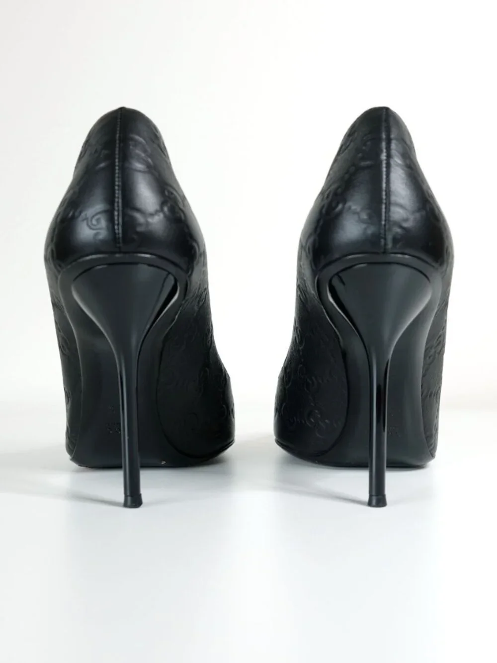 Gucci Guccissima Peep Toe Stilettos, Matte Black